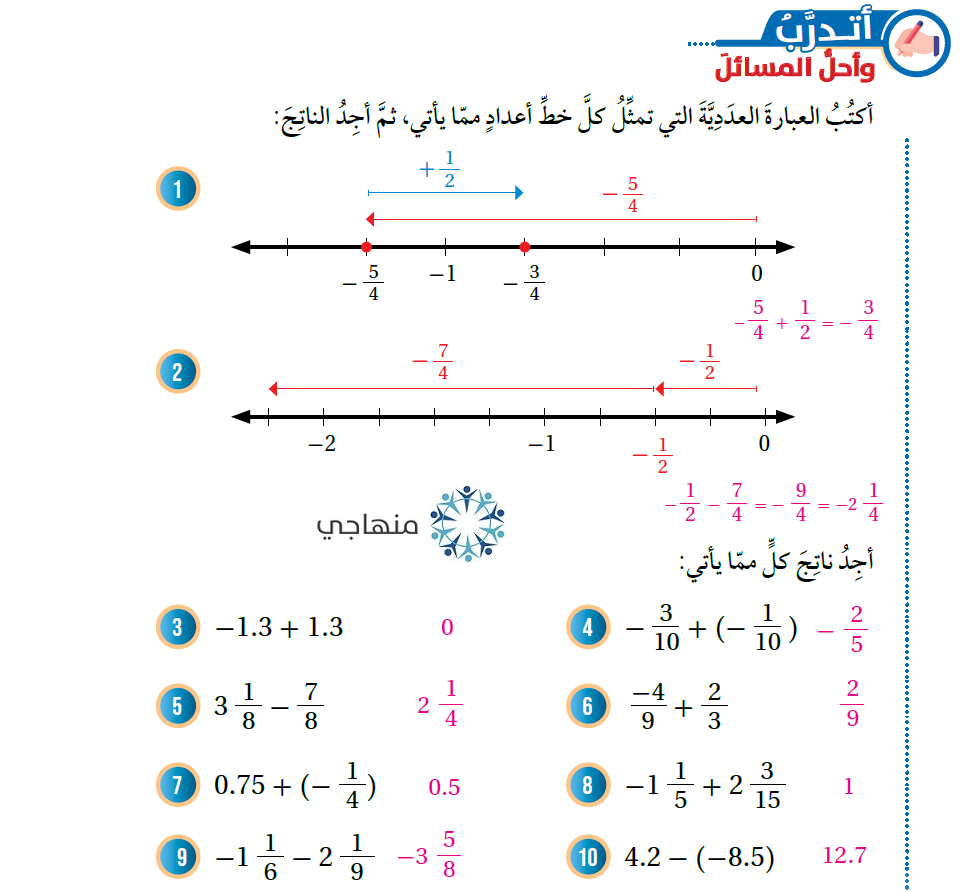 جمع الأعداد النسبية وطرحها